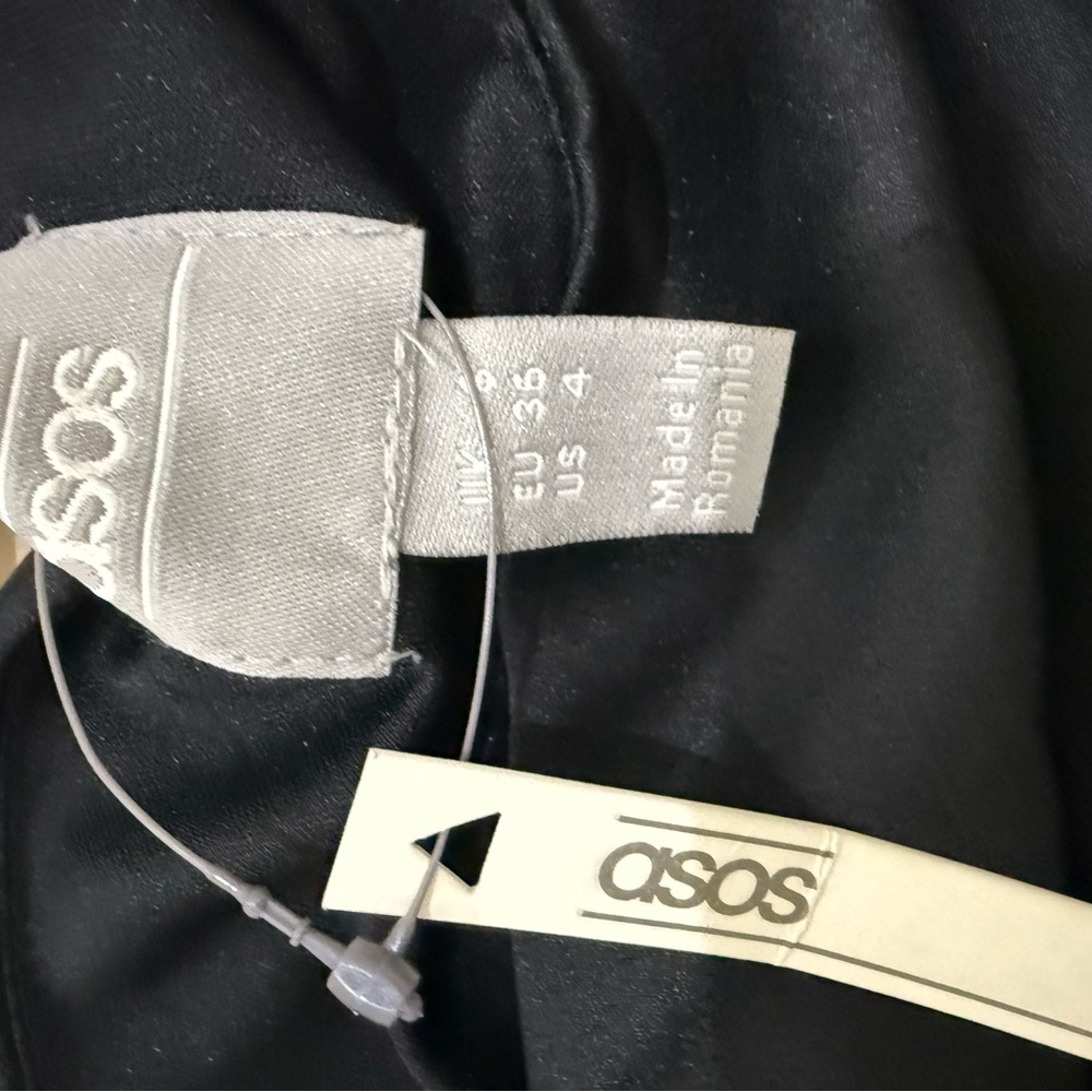 NWT ASOS Satin Black One-Shoulder Dress - Picture 3 of 3